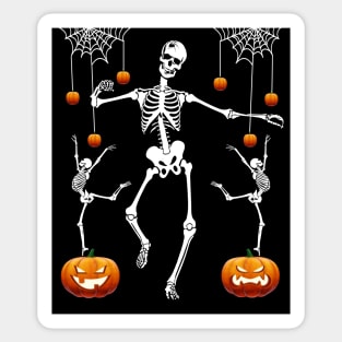 DANCING SKELETONS WITH HALLOWEEN PUMPKINS AND SPIDERS Sticker